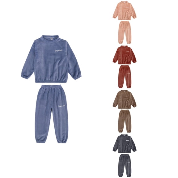 Ahuyic Toddler Kid Long Sleeved Outfit, Fall/Winter Warm Set For Kids, Childrens Flannel Sleepwear Set Long Sleeved Top And Long Pants Home Clothes Set