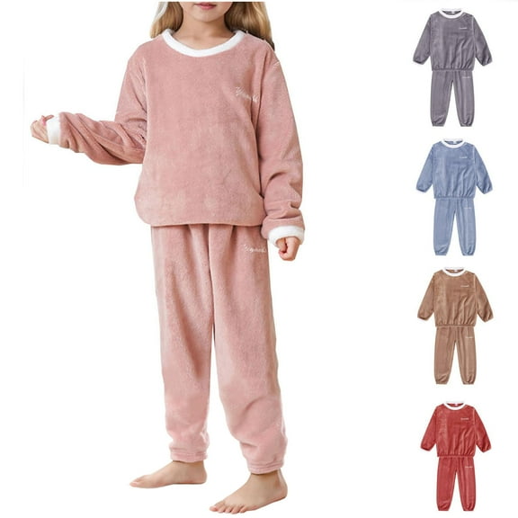 Ahuyic Toddler Kid Long Sleeved Outfit, Fall/Winter Warm Set For Kids, Childrens Flannel Sleepwear Set Long Sleeved Top And Long Pants Home Clothes Set