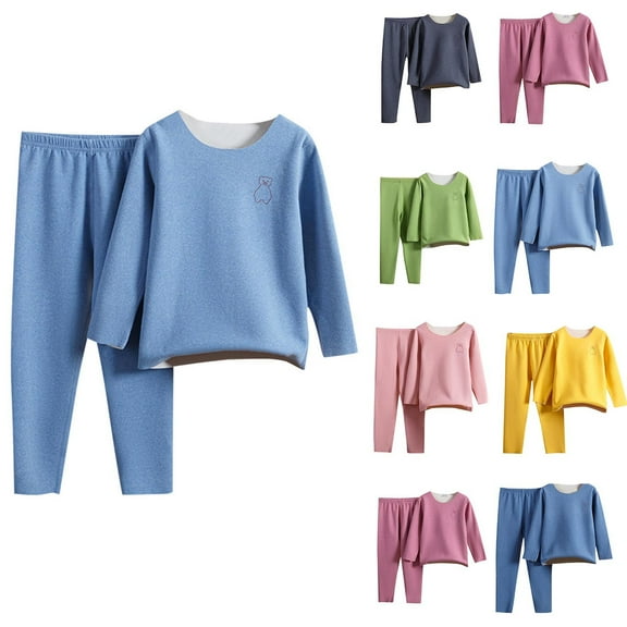 Ahuyic Toddler Kid Long Sleeved Outfit, Fall/Winter Warm Set For Kids, Toddler Kids Seamless Thermal Underwear Set For Fall And Winter Solid Color Two-Piece Set