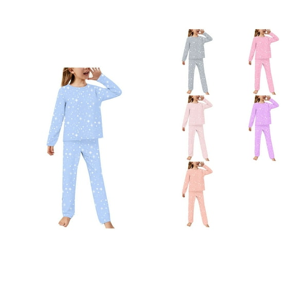 Ahuyic Toddler Kids Casual Fashion Outfits, Autumns And Winter Solid Color Top And Pants Set For Kids, Children's Flannel Round Neck Sleepwear Printed Long Sleeve Long Pants Home Clothes Set