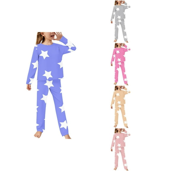 Ahuyic Toddler Kids Casual Fashion Outfits, Autumns And Winter Solid Color Top And Pants Set For Kids, Children's Flannel Round Neck Sleepwear Printed Long Sleeve Long Pants Home Clothes Set