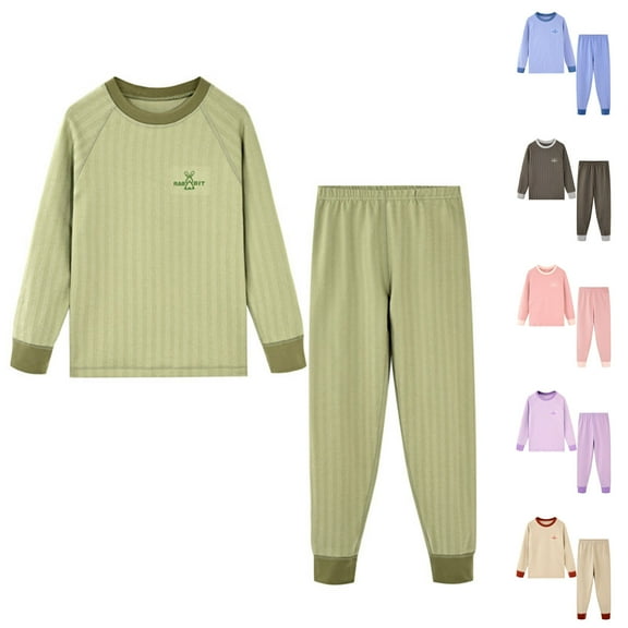 Ahuyic Toddler Kids Casual Fashion Outfits, Autumns And Winter Solid Color Top And Pants Set For Kids, Children's Round Neck Sleepwear Solid Long Sleeve Long Pants Home Clothes Set