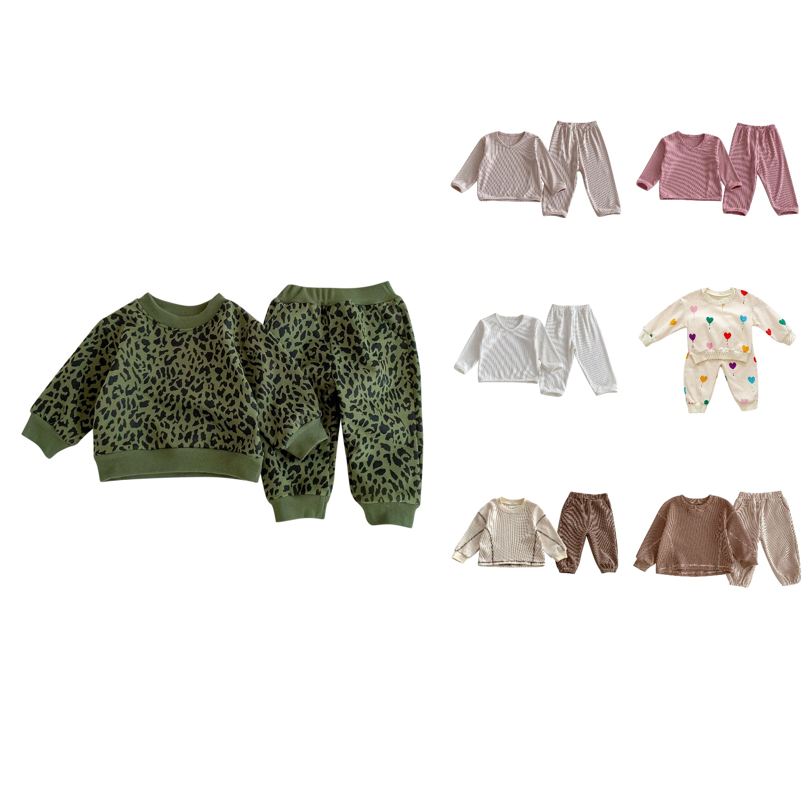 Spring Baby And Kids Unisex Solid Color Pullover Top And Pants Clothing Set