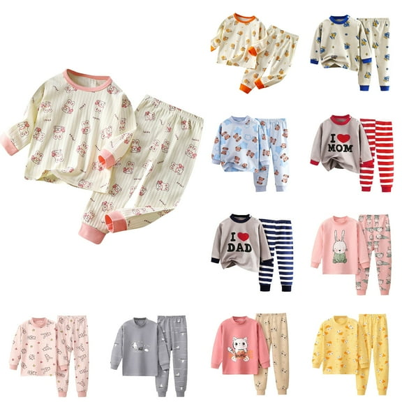 Ahuyic Toddler Kids Casual Fashion Outfits, Autumns And Winter Solid Color Top And Pants Set For Kids, Summer And Autumns Fall Set Men's And Women's Printing Two Piece Set Sleepwear Set