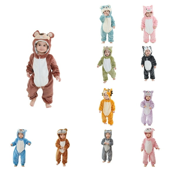 Ahuyic Toddler Kids Casual Rompers, Autumns And Winters Kids Long Sleeved JumpSuit,Toddler Boys And Girls Cute Printing Romper Long Sleeve Hooded Jumpsuit Cute Printing Flannel Clothes