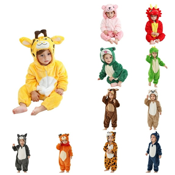 Ahuyic Toddler Kids Casual Rompers, Autumns And Winters Kids Long Sleeved JumpSuit,Toddler Boys And Girls Cute Printing Romper Long Sleeve Hooded Jumpsuit Cute Printing Flannel Clothes