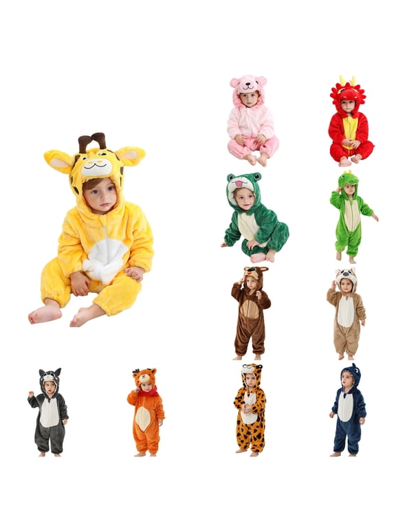 Toddler Kids Casual Rompers, Autumns And Winters Kids Long Sleeved JumpSuit,Toddler Boys And Girls Cute Printing Romper Long Sleeve Hooded Jumpsuit Cute Printing Flannel Clothes
