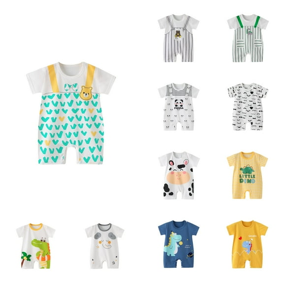 Ahuyic Toddler Kids Casual Rompers, Spring And Autumns Kids Short Sleeved JumpSuit,Toddler Girls And Boys Short Sleeve Printed Color T-Shirt RouAnd Neck Jumpsuit Romper
