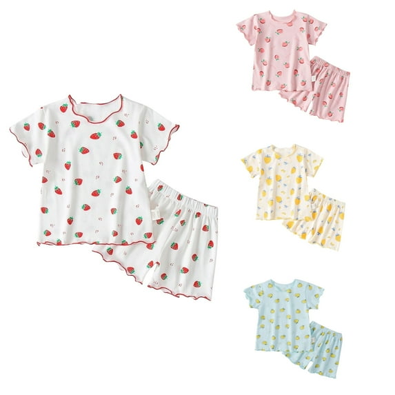 Ahuyic Toddler Kids Clothing Set,Kids Casual Outfits,Children's Round Neck Short Sleeved Top Elastic Waist Shorts Casual Home Suit Set