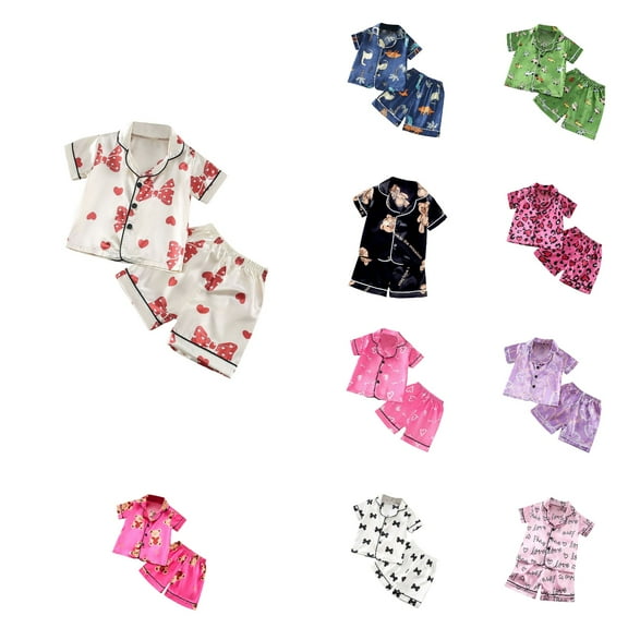 Summer Toddler Kids Shirt and Short Pants Set Boys Girls Printed Collar 2 Piece Outfits Casual Children's Set 5-6Years Multicolor