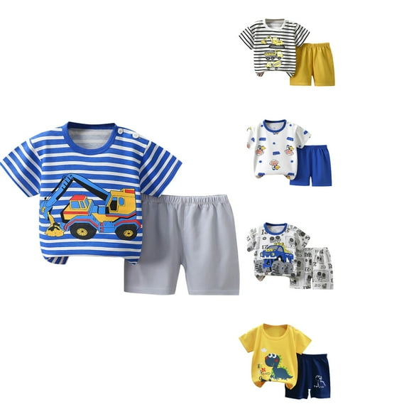 Ahuyic Toddler Kids Clothing Set,Kids Casual Outfits,Children's Summer Cotton Printed Short Sleeved Round Neck T-shirt+shorts Two-piece Set