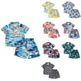 thumbnail image 1 of Summer Savings!Ahuyic Summer Toddler Kids Shirt and Short Pants Set Boys Girls Printed Collar 2 Piece Outfits Casual Children's Set 1 Years Green, 1 of 3
