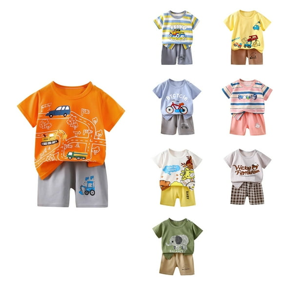 Ahuyic Summer Toddler Kids Shirt and Short Pants Set Boys Girls Solid Color Round Neck 2 Piece Outfits Casual Children's Set 6 Months White