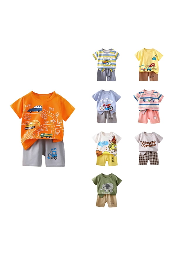 Summer Toddler Kids Shirt and Short Pants Set Boys Girls Solid Color Round Neck 2 Piece Outfits Casual Children's Set 6 Months White