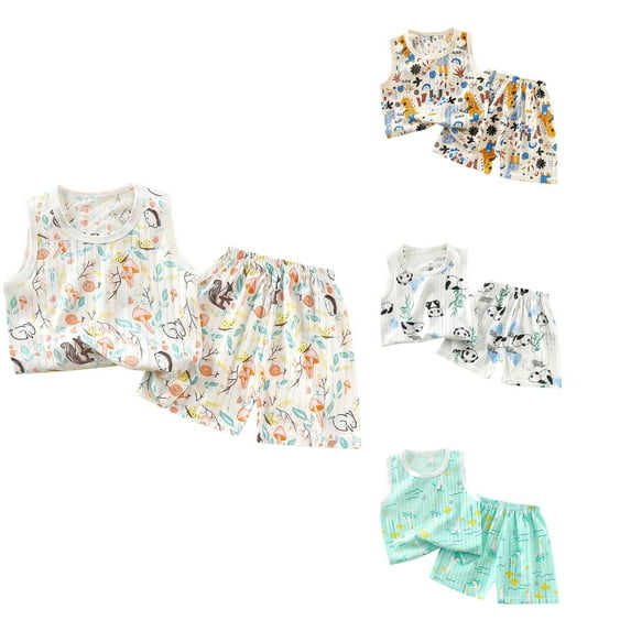 Ahuyic Toddler Kids Clothing Set,Kids Casual Outfits,Toddler Kids Kid Girls Boys' Casual Sleeveless Casual Loungewear Thin Home Clothing Two Piece Set