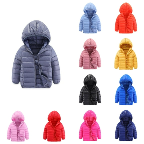 Ahuyic Toddler Kids Long Sleeved Coat, Fall And Winter Warm Coat For Kids, Children's Fashion Solid Color Lightweight Down Jacket Long Sleeved Hooded Casual Jacket
