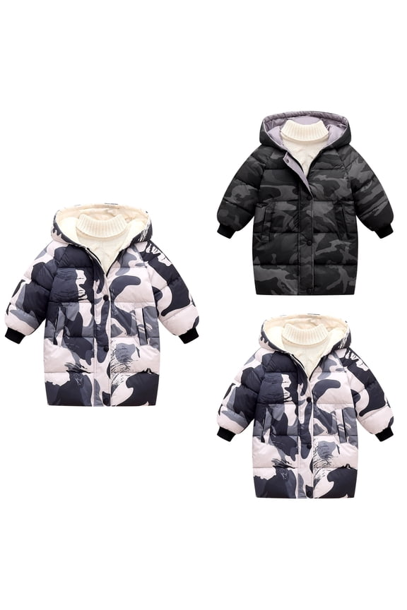 Toddler Kids Long Sleeved Coat, Fall And Winter Warm Coat For Kids, Children's Men's And Women's Fashion Camouflage Zipper Button Pocket Thickened Jacket Long Sleeve Hooded Casual Coat