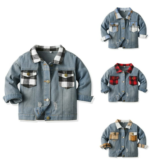 Ahuyic Toddler Kids Long Sleeved Coat, Fall And Winter Warm Coat For Kids, Fall New Children's Denim Jacket Plaid Short Jacket Influx Of Children Short Jacket Boys And Girls Cowboy Clothing