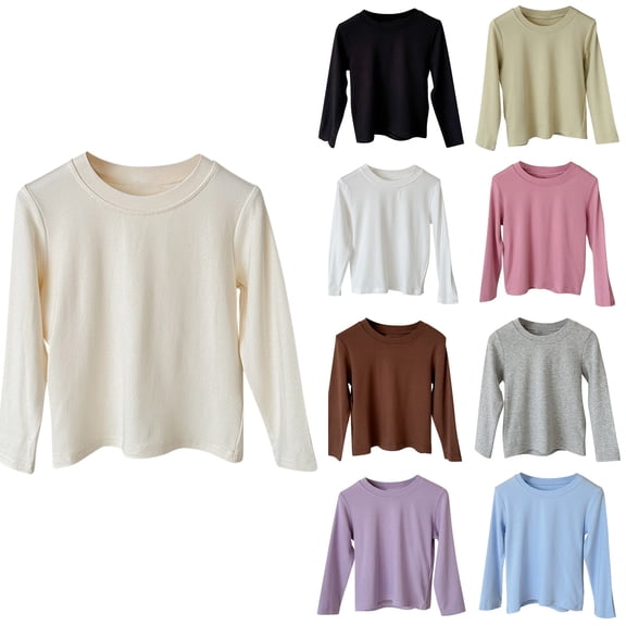 Ahuyic Toddler Kids Long Sleeved Crew Neck Blouse, Fall/Winter Warm Tops For Kids, Children's Casual Loose Solid Color Base Shirt Long Sleeved Round Neck Top For Boys And Girls,150