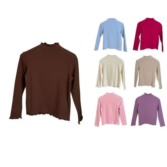 Ahuyic Toddler Kids Long Sleeved Crew Neck Blouse, Fall/Winter Warm Tops For Kids, Children's Casual Loose Solid Color Lace Small High Neck Base Shirt Long Sleeved Round Neck Top,90