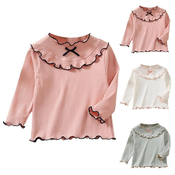 Ahuyic Toddler Kids Long Sleeved Crew Neck Blouse, Fall/Winter Warm Tops For Kids, Children's Lace Long-Sleeved Solid Color Bottoming Casual Shirt For Boys And Girls,4 Years