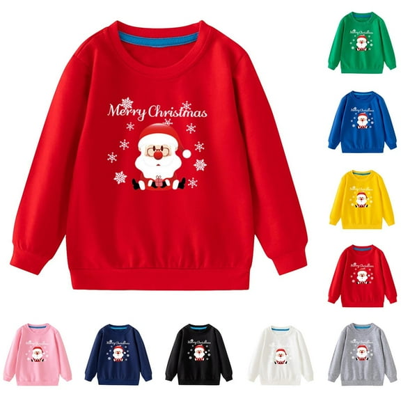 Ahuyic Toddler Kids Long Sleeved Crew Neck Blouse, Fall/Winter Warm Tops For Kids, Children's Santa Claus Snowflake Print Pullover Top For Boys And Girls Long Sleeved Casual Hoodie,1 Years