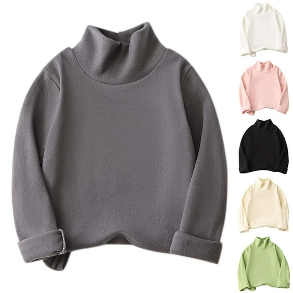 Ahuyic Toddler Kids Long Sleeved Crew Neck Blouse, Fall/Winter Warm Tops For Kids, Half Turtleneck Solid Color All-match Children's Bottoming Top For Boys And Girls,150