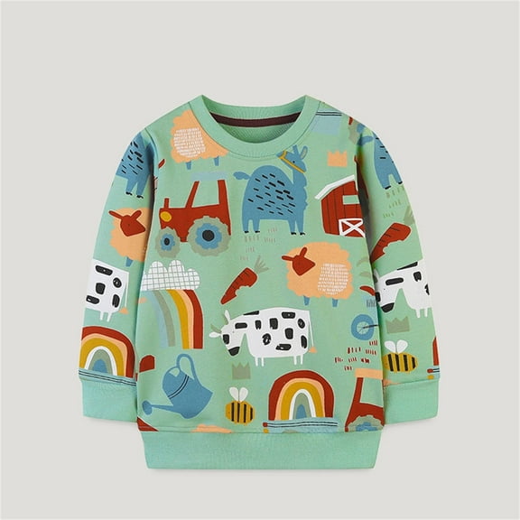 Ahuyic Toddler Kids Long Sleeved Crew Neck Blouse, Fall/Winter Warm Tops For Kids, Kids' Long Sleeved Round Neck Sweatshirt Cow Car Printed Top Hooded Sweatshirt Sports Sweatshirt,3 Years