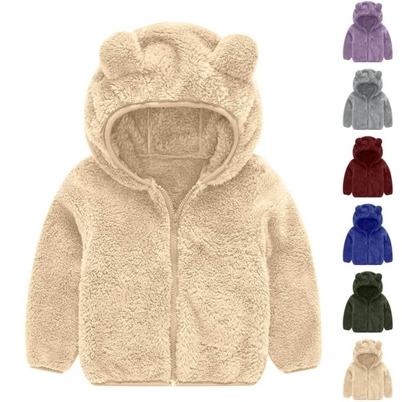 Ahuyic Toddler Kids Long Sleeved Jacket For Fall And Winter, Warm Coat For Kids, Childrens Plush Top Zipper Jacket Hooded Double-Sided Plush Top Jacket