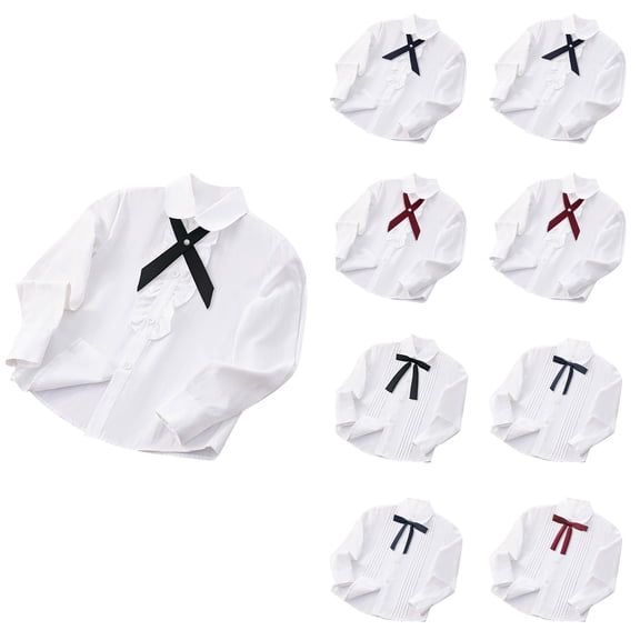 Ahuyic Toddler Kids Loose Top, Casual Long Sleeve Blouse For Autumns And Winter, 3-16 Years Children's Leisure Campus Solid Color Lace Tie Button Long Sleeved Lapel Top/shirt