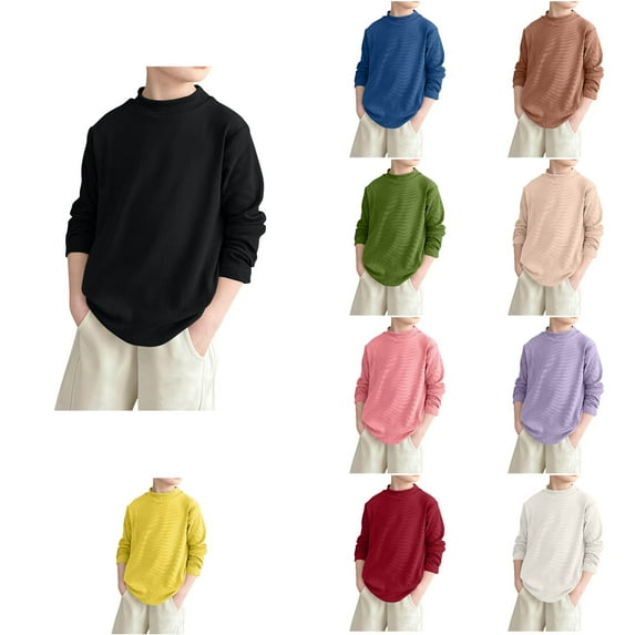 Ahuyic Toddler Kids Loose Top, Casual Long Sleeve Blouse For Autumns And Winter, Children's Casual Long Sleeved T-shirt Solid Color Round Neck Top For Boys And Girls