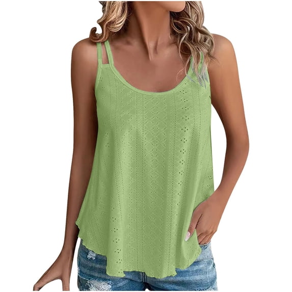 Ahuyic Women's Tank Tops, Summer Tops for Women Eyelet Embroidery Sleeveless Spaghetti Strap Tops Scoop Neck Sexy Loose Fit Tunic Shirts Green B 3XL