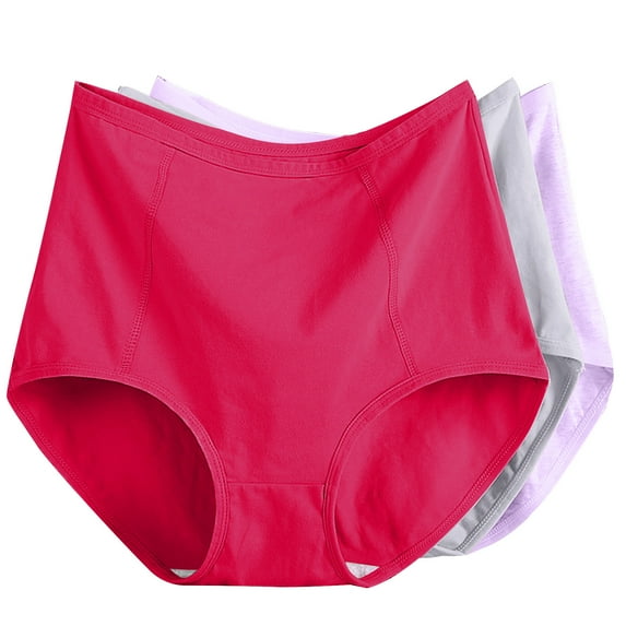 Ahuyic Women's Underwear, 3pc Plus Size Panties Cotton Seamless Underwear Briefs High Waisted Stretch Briefs Panties - Red B - 6XL