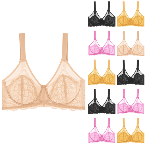 Ahuyic Womens Bra,Summer Plus Size Bra,Lace Seamless Lingerie For Womens Gathered And Gathered With Steel Rims Deep V-bra,Pink,XXXXL
