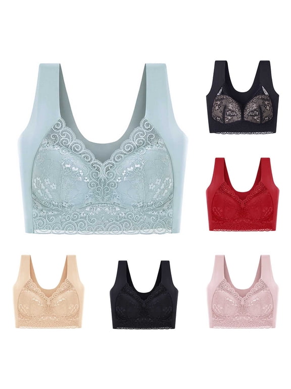 Womens Bra,Summer Plus Size Bra,Womens Bra Lace Seamless Breathable Gathered Full Cup Exposure Underwear Daily Bra,Red,M