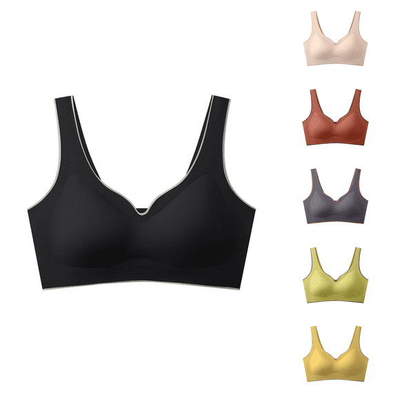 Ahuyic Womens Bra,Summer Plus Size Bra,Womens Embroidered Glossy Comfortable Breathable Bra Underwear No Rims Set,Yellow,XXL