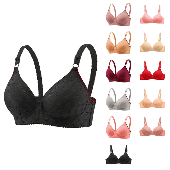 Ahuyic Womens Bra,Summer Plus Size Bra,Womens Embroidery Back Buckle Thin Style Ventilate Bra Without Steel Rim,Silver,L