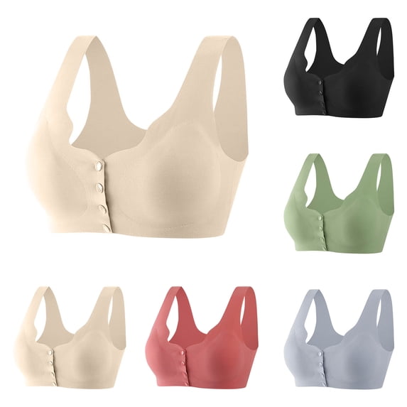 Ahuyic Womens Bra,Summer Plus Size Bra,Womens Fashion Front Buckle Seamless Thin Style Without Steel Ring Bra Style Bra,Beige,L