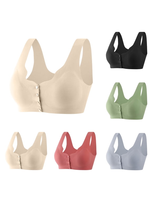 Womens Bra,Summer Plus Size Bra,Womens Fashion Front Buckle Seamless Thin Style Without Steel Ring Bra Style Bra,Red,XXXL