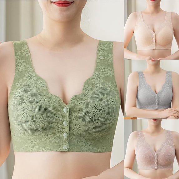 Ahuyic Womens Bra,Summer Plus Size Bra,Womens Front Buckle Solid Color No Steel Ring Bra Daily Bra,Beige,XXL