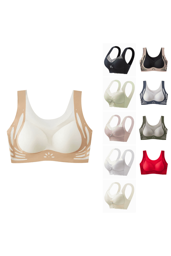 Womens Bra,Summer Plus Size Bra,Womens Ice Silk Seamless Soft Support Lifting Underwear Semi Fixed Cup Gathering Sagging Sleep Bra,Yellow,L