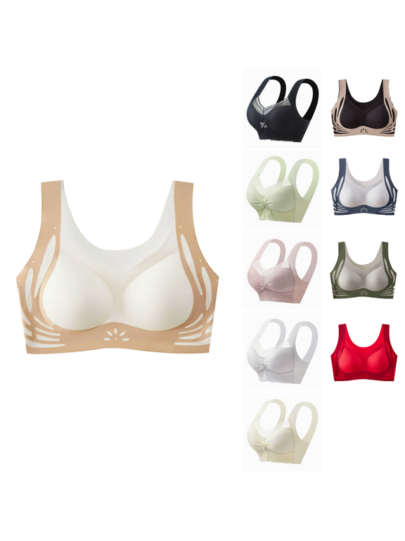 Womens Bra,Summer Plus Size Bra,Womens Ice Silk Seamless Soft Support Lifting Underwear Semi Fixed Cup Gathering Sagging Sleep Bra,Yellow,XXL