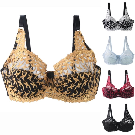 Ahuyic Womens Bra,Summer Plus Size Bra,Womens Lace Gathered Bra Plus Size Sports Bra Underwear Yoga Hollow Out Bra Cup,Yellow,XXL