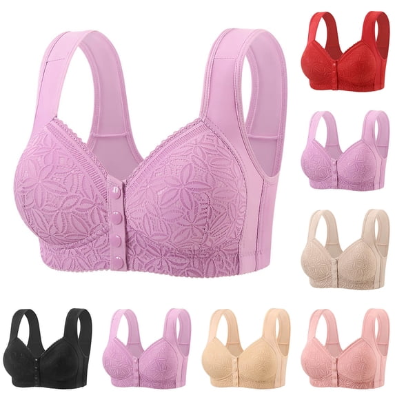 Ahuyic Womens Bra,Summer Plus Size Bra,Womens Large Size Front Buckle Rims-free Comfortable Breathable And Gathered Thin Cups Underwear Daily Bra,Brown,L