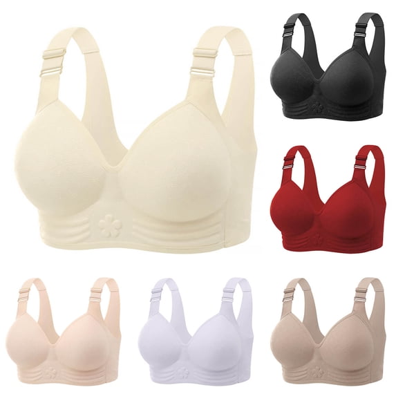 Ahuyic Womens Bra,Summer Plus Size Bra,Womens Large SizeWomens Comfortable Breathable Push-Up Thin Cup Backless Bra - Everyday Bra,Red,L