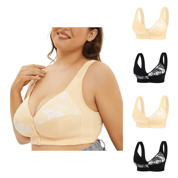 Ahuyic Womens Bra,Summer Plus Size Bra,Womens Leopard-Print Front Buckles Underwear No Steel Close Bra,Beige,M