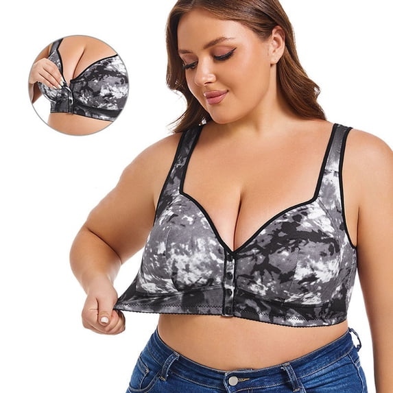 Ahuyic Womens Bra,Summer Plus Size Bra,Womens Leopard-Print Front Buckles Underwear No Steel Close Bra,Beige,XXL