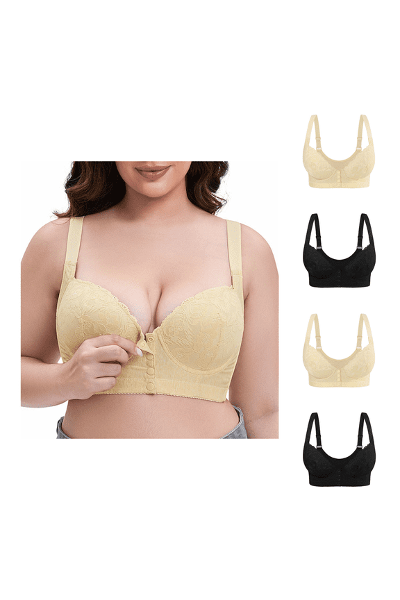 Womens Bra,Summer Plus Size Bra,Womens Leopard-Print Front Buckles Underwear No Steel Close Bra,Black,M