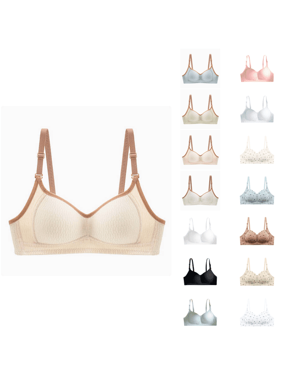 Womens Bra,Summer Plus Size Bra,Womens Lingerie Student Girl Gathered Thin Without Steel Ring Girl's Bra,Beige,XL