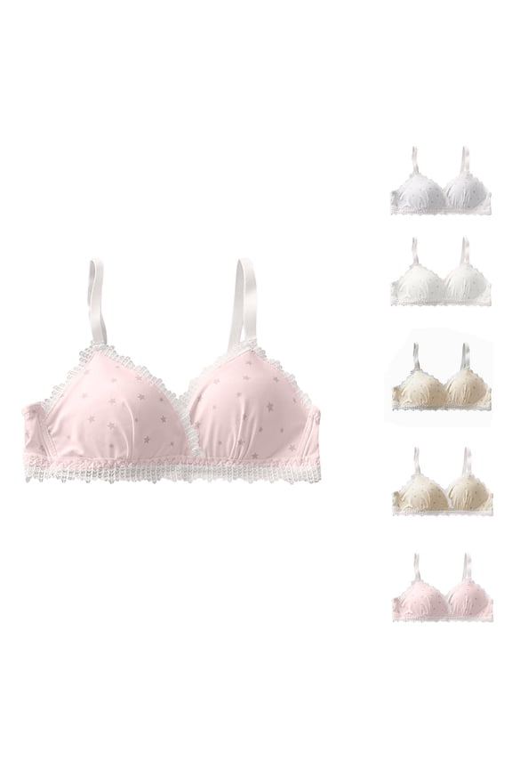 Womens Bra,Summer Plus Size Bra,Womens Lingerie Student Girl Gathered Thin Without Steel Ring Girl's Bra,Pink,M